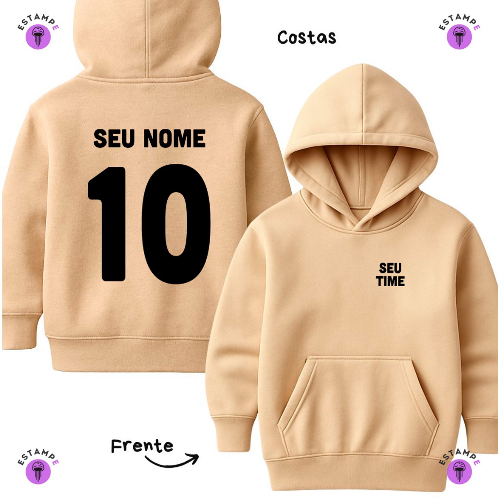 Moletom Caguru Infantil Personalizado Seu Time e Seu Nome Blusa De Frio Agasalho Casaco Unissex Menino Menina