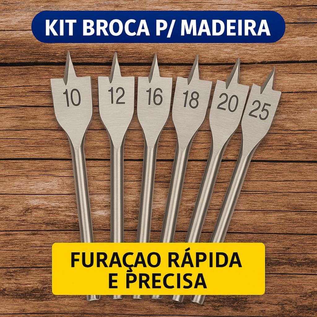 Jogo De Brocas Chata Para Madeira 6 Peças Marcenaria em Oferta na Shopee
