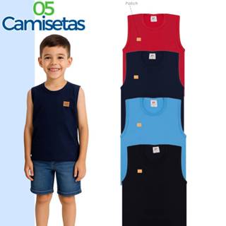 Kit 5 Camisetas Regatas Infantil e Juvenil Menino Básica Tamanho 1 - 14 anos em Oferta na Shopee