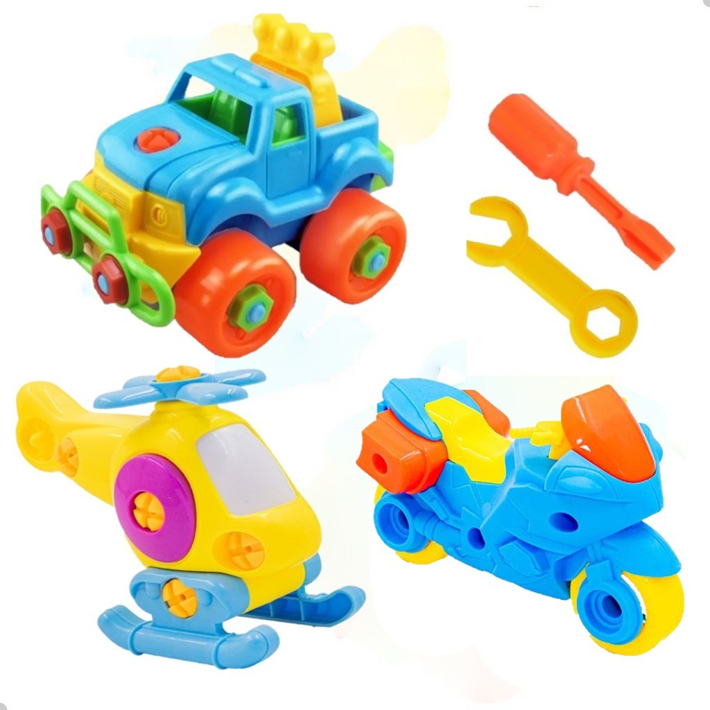 Brinquedo Montessori Monta Desmonta Educativo Carrinho Helicóptero Avião Dinossauros COR SORTIDA