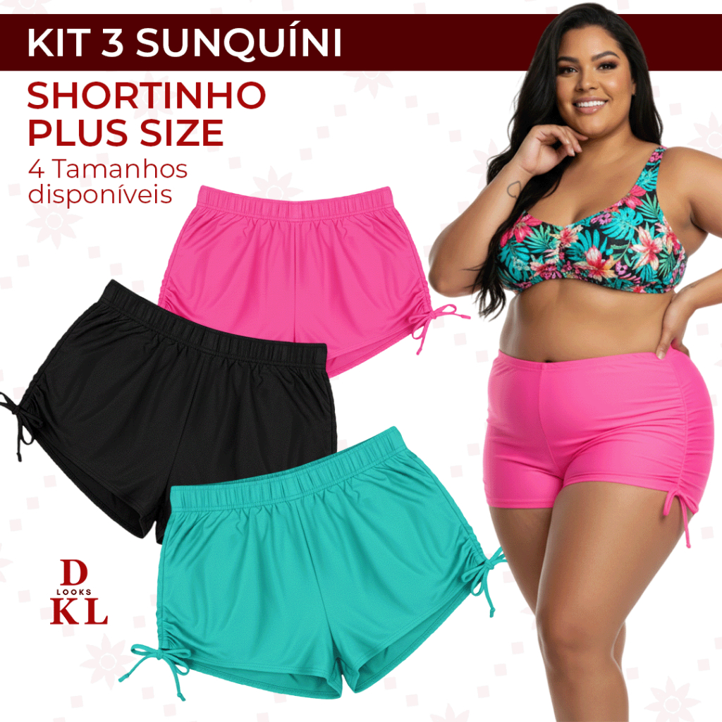 Kit 3 Sunquini Shortinho Plus Size Cordinha Moda Praia em Oferta na Shopee