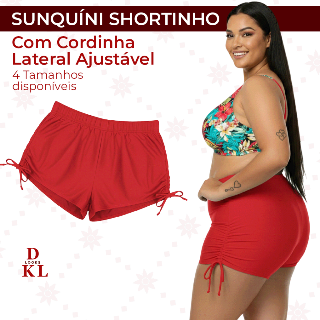 Sunquíni Shortinho Cordinha Biquini Plus Size Praia Calcinha Biquíni Curve GG ao G3
