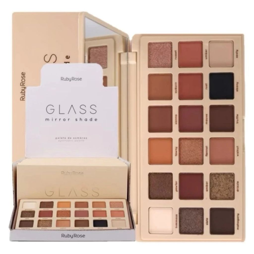 Paleta Sombras Ruby Rose Glass Mirror Shade 18 Cores Alta Pigmentação Fixação Make Profissional Full