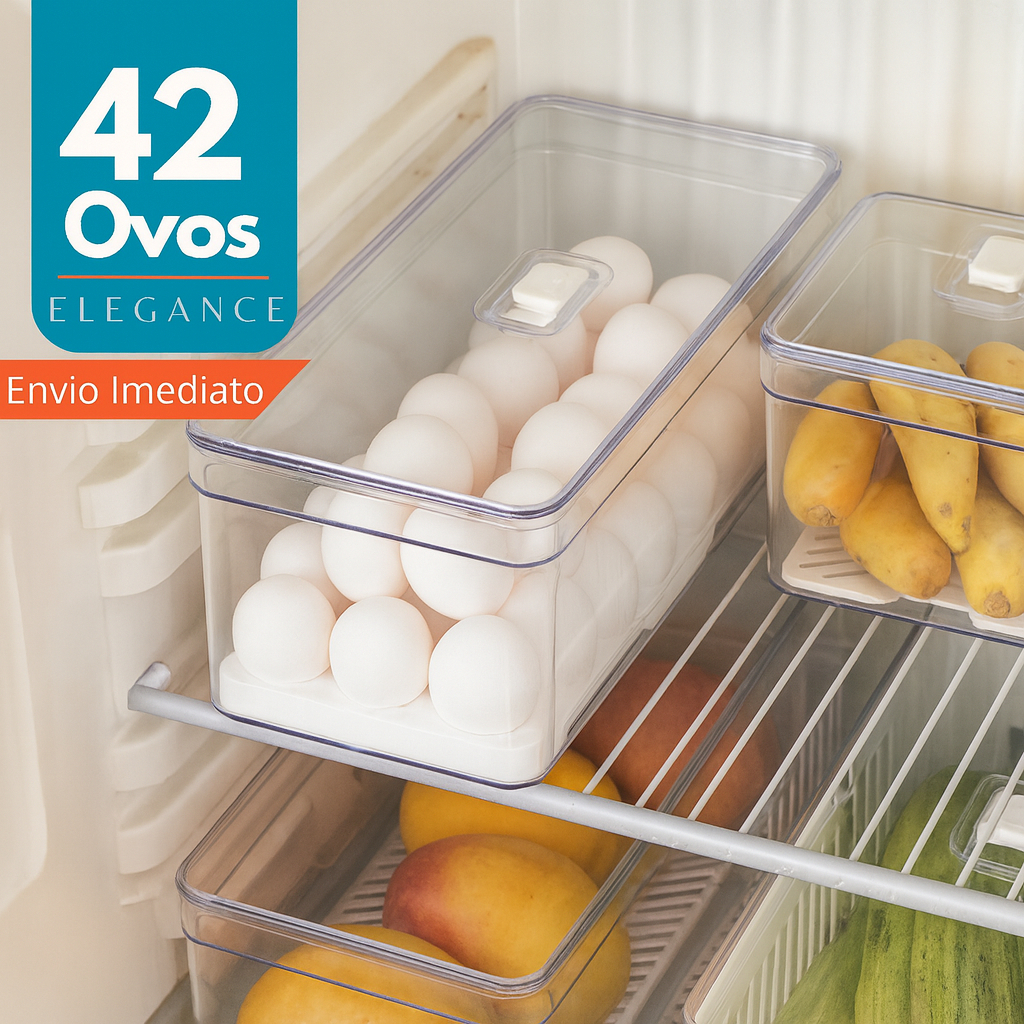 Porta Ovos 42 Unidades Organizador de Geladeira Com Tampa Bandeja Acrílico Transparente Re...
