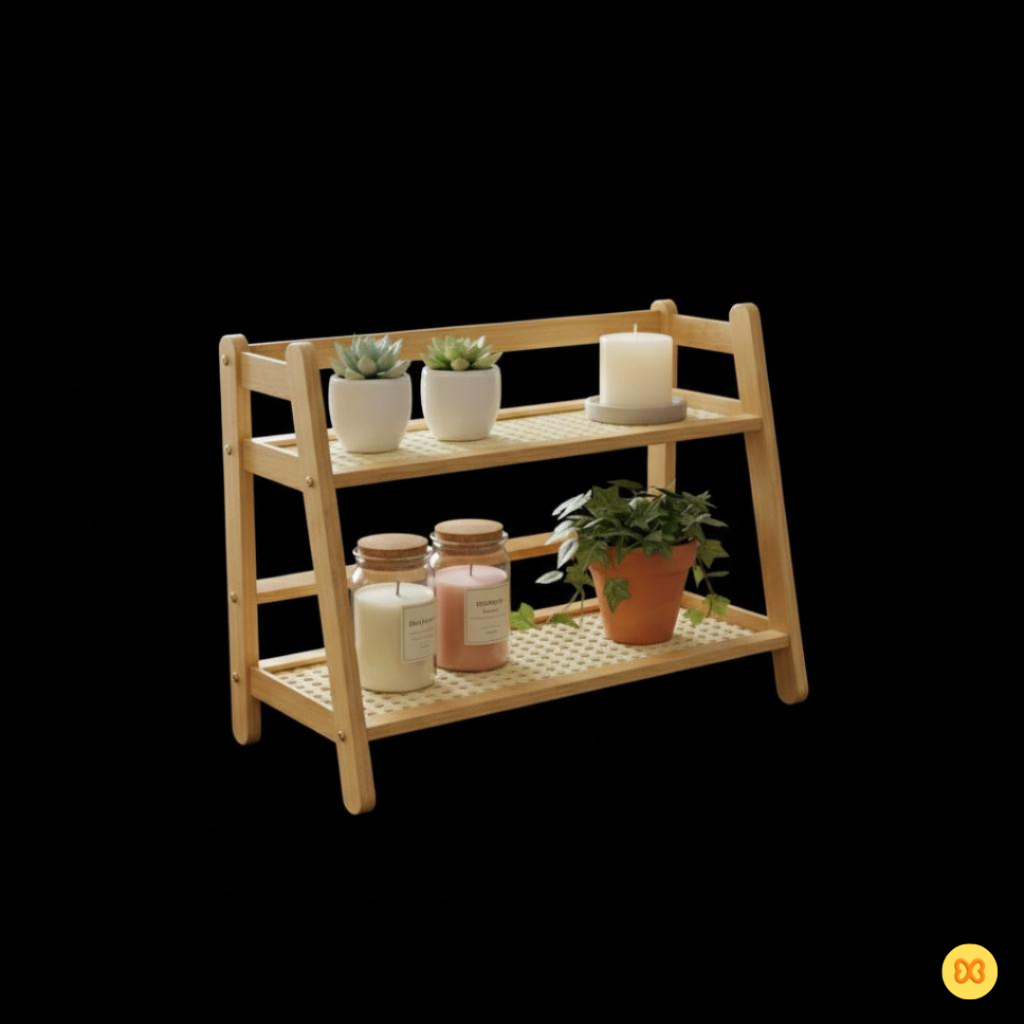Organizador Duplo: Prateleira Decorativa em Bambu e Trama Plástica – Exclusivo Elexa em Oferta na Shopee