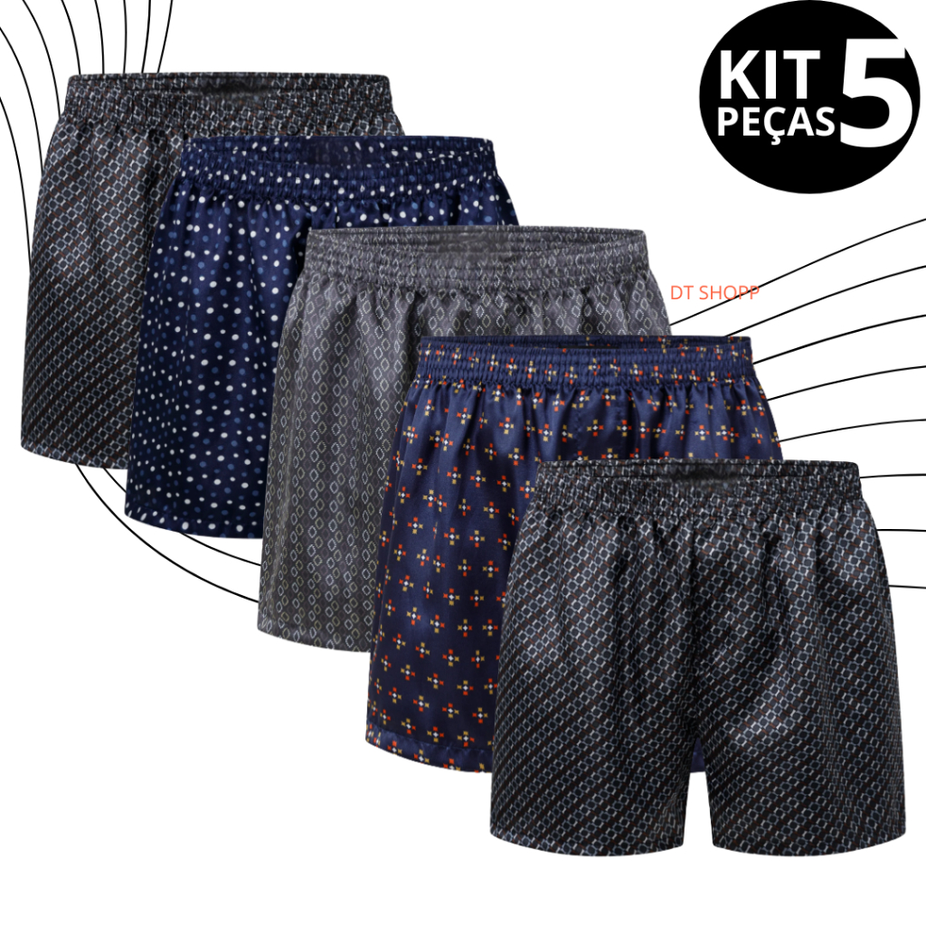 Kit com 5 Samba Canção Masculino - Short de Dormir - Cueca - Pijama  - Cirola