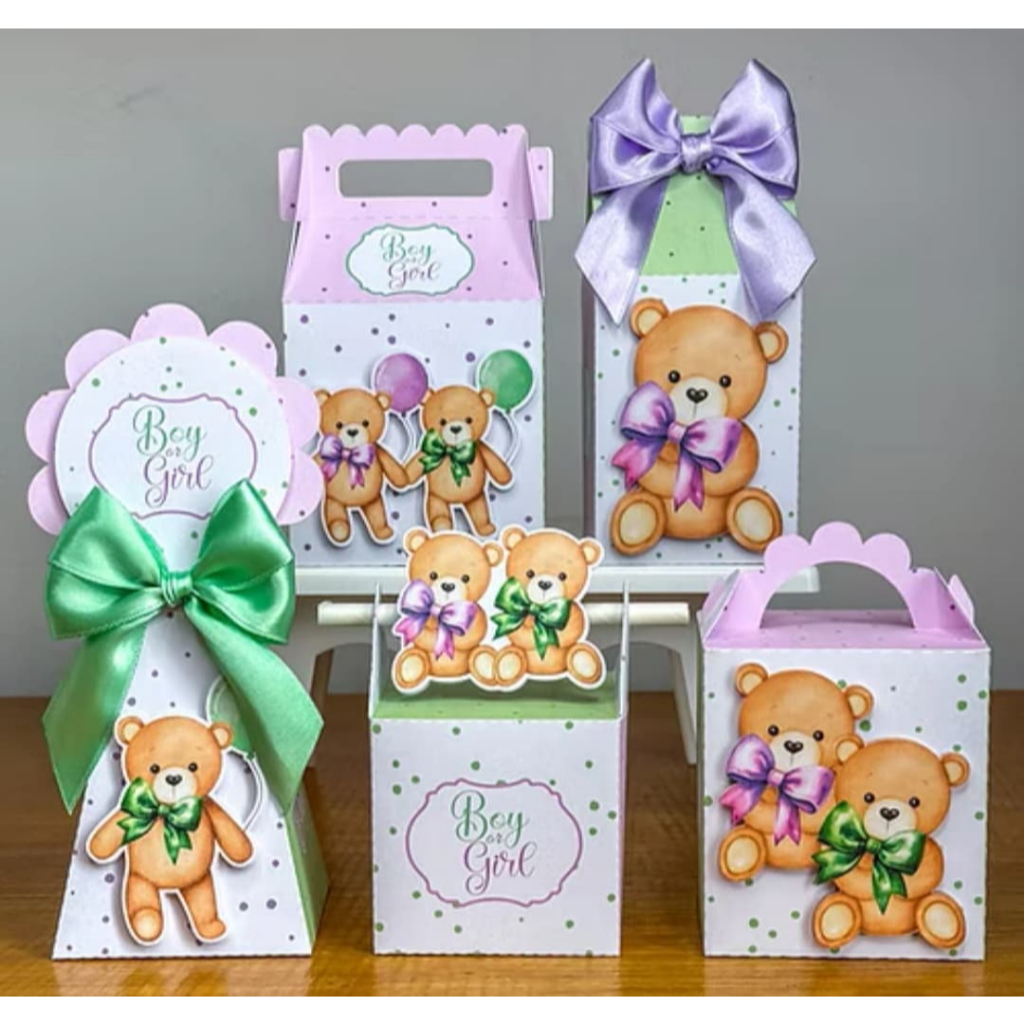 Kit papelaria personalizada, caixinhas Chá revelação ursinhos
