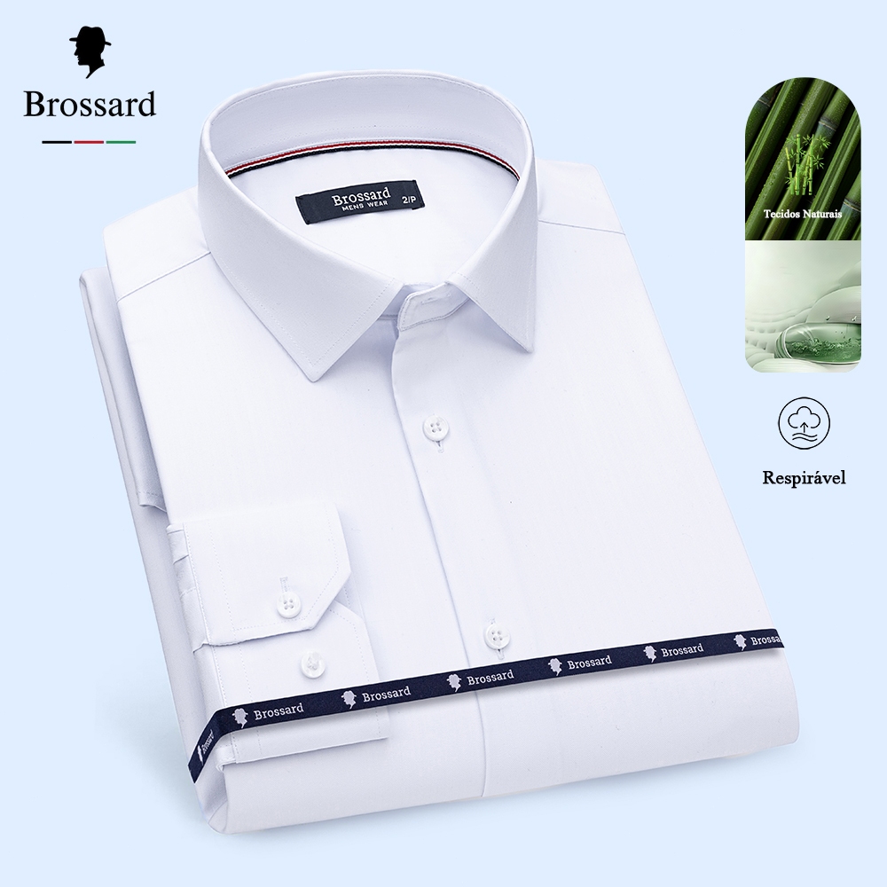 Camisa Social Masculina Slim - Manga Longa BROSSARD Não Amassa e Respirável Tecido de Fibra de Bambu em Oferta na Shopee