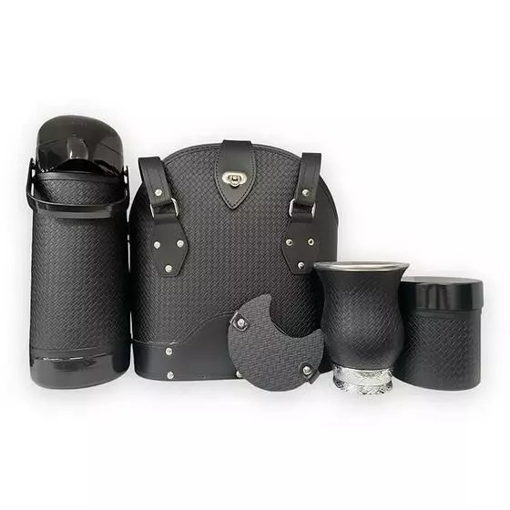 Kit chimarrão feminino mateira super luxo 5 peças mateira, térmica 1 litro, cuia de porongo, pote de erva tapa erva
