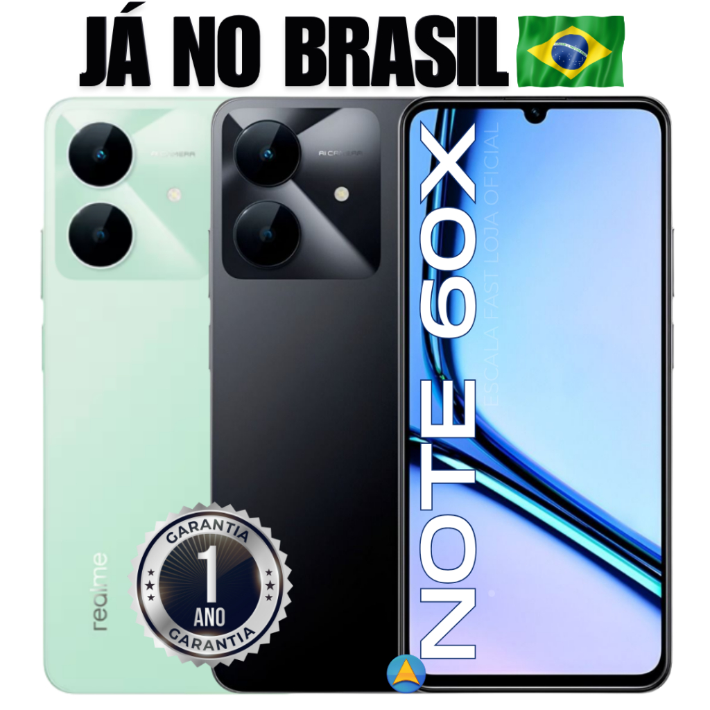 Celular Smartphone Realme Note 60x Resistente a água 128GB 4GB RAM ou 64GB Dual SIM Tela 6.74