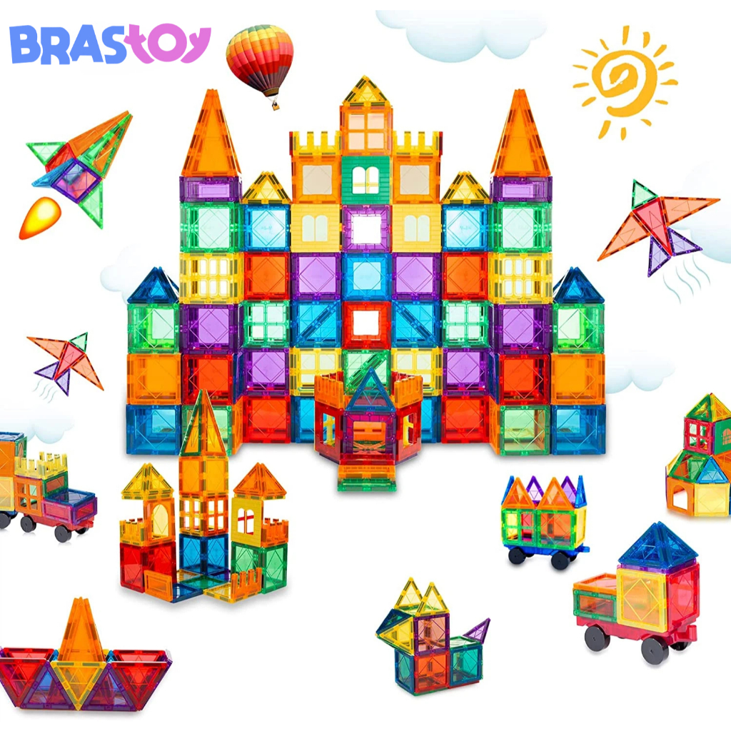 Brastoy Blocos Magnéticos de Montar Brinquedo Infantil Brinquedo 65/130  Peças em Oferta na Shopee