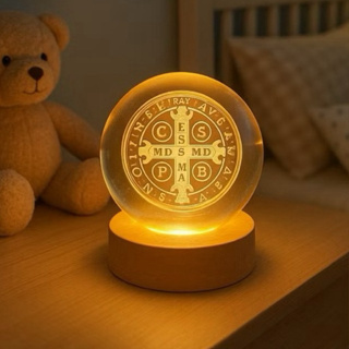 Luminária Abajur Mesa Bola de Cristal São Bento 7 cm Luz LED 3D Decorativa Esfera Bivolt Vidro em Oferta na Shopee