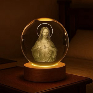 Luminária Abajur Mesa Bola de Cristal Sagrado Coração de Jesus Jesus 7 cm Luz LED 3d Decorativa Esfera Bivolt em Oferta na Shopee