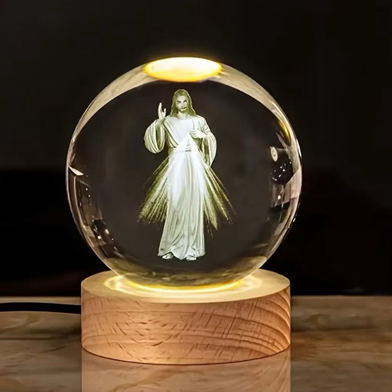 Luminária Abajur Mesa Bola de Cristal Jesus Misericordioso 7 cm Luz LED 3D Decorativa Esfera Bivolt Vidro em Oferta na Shopee