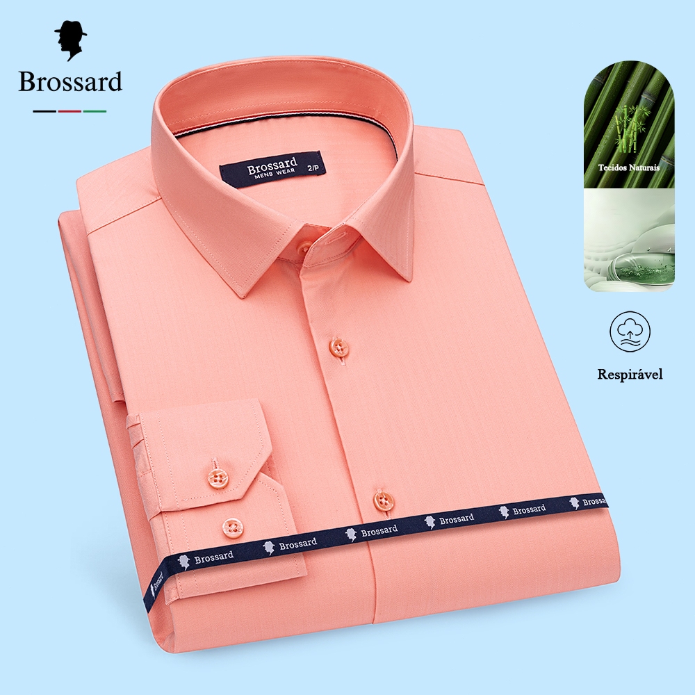 Camisa Social Masculina Não Amassa Respirável BROSSARD Moda Slim Tecido de Resfriamento Confortável em Oferta na Shopee