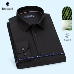 Camisa Social Masculina Não Amassa BROSSARD Manga Longa Slim - Tecido Fresco, Macio e Respirável
