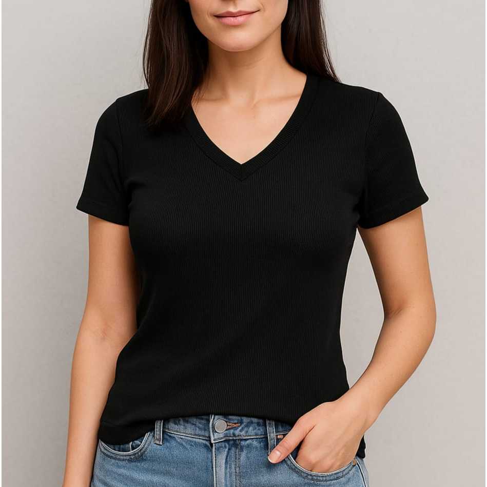 Blusa Feminina Ribana Canelada Gola V – Look de Verão Estiloso e Confortável