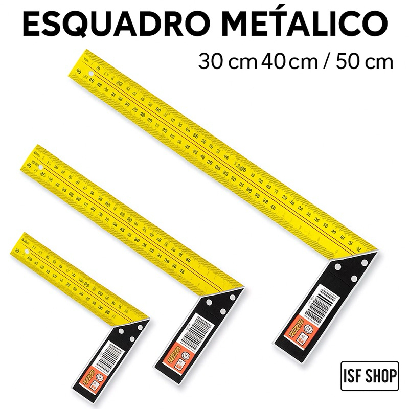 Esquadro Metálico 30cm ou 40cm Régua Carpinteiro Pedreiro Aço Profissional