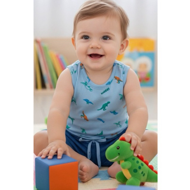Conjunto Bebê Menino Verão Regata Estampada + Bermuda Ecológica Confortável (P ao G)