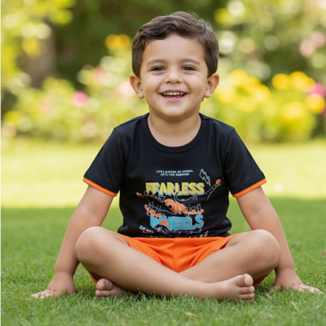 Conjunto Infantil Verão Menino – Camiseta Estampada Dinossauros + Bermuda Confortável (1 ao 3)