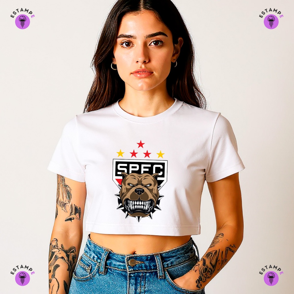 Camisa Camiseta Cropped Tricolor São Paulo Time Futebol Blusa 100% Algodão Premium Adulto Unissex