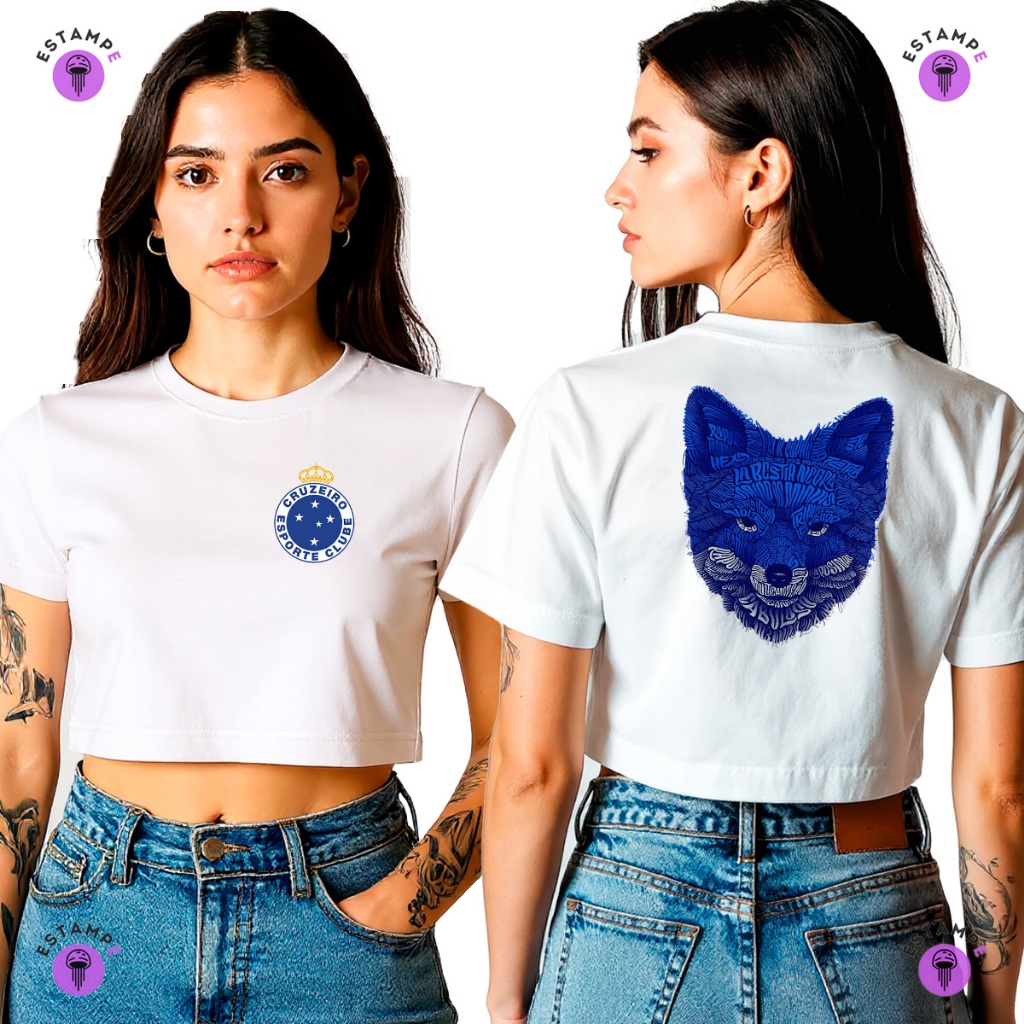 Camisa Cropped Cruzeiro Raposa Time Futebol Blusa 100% Algodão Premium Adulto Feminino