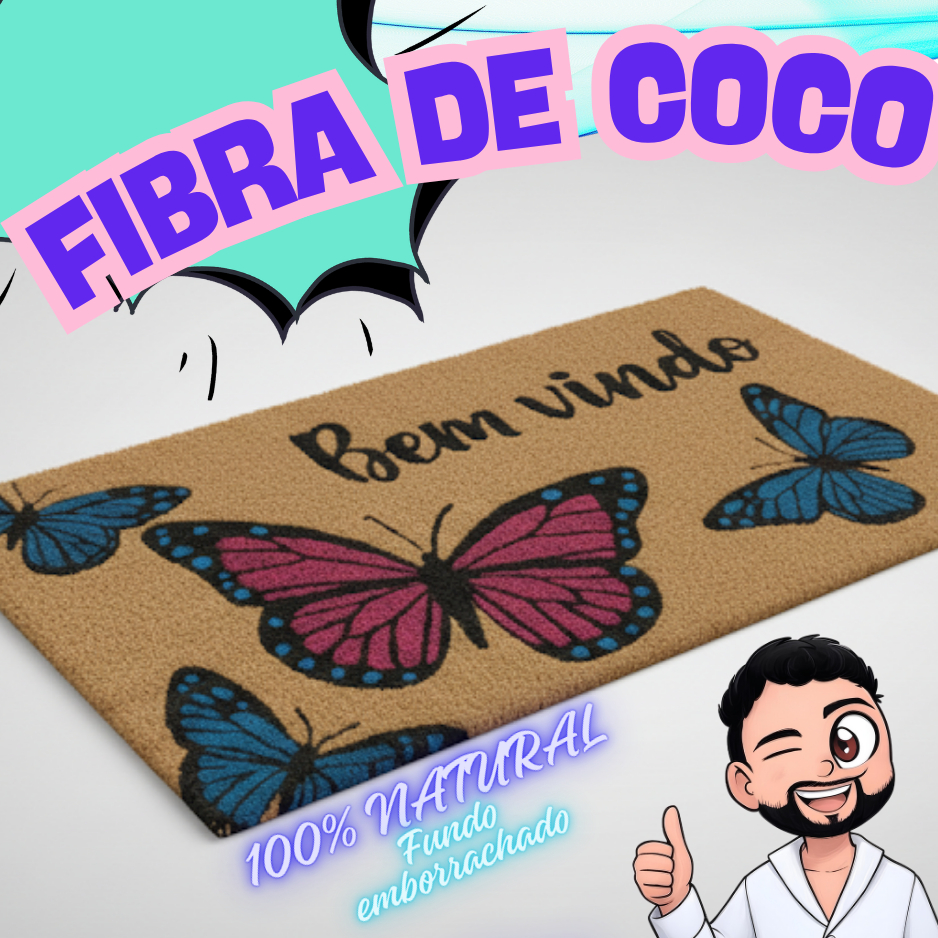 Niazitex Capacho Tapete De Porta Fibra De Coco Natural Bem Vindo Lar Doce Lar Com Fundo Emborrachado
