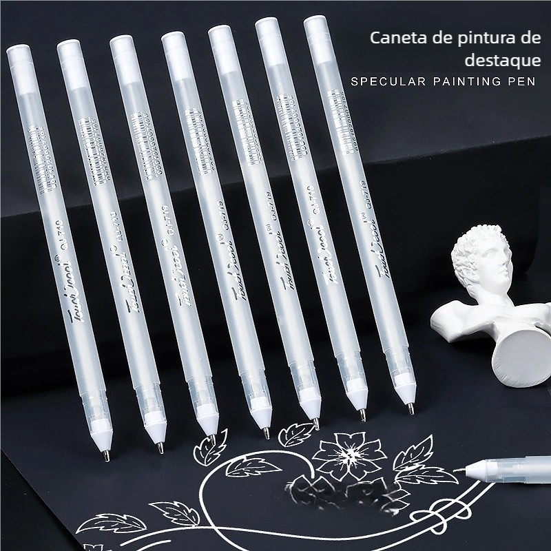 Caneta de Destaque! Branco Super Brilhante, À Prova d'Água, Seca Rápido e Sem Manchamento em Oferta na Shopee
