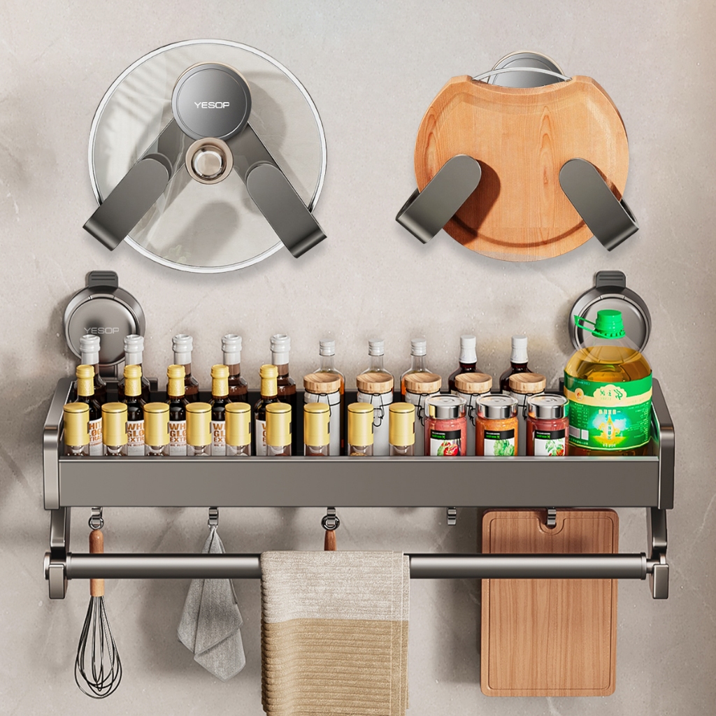 Prateleira de cozinha com ventosa metalica parede multifuncional organizador de temperos Yesop em Oferta na Shopee