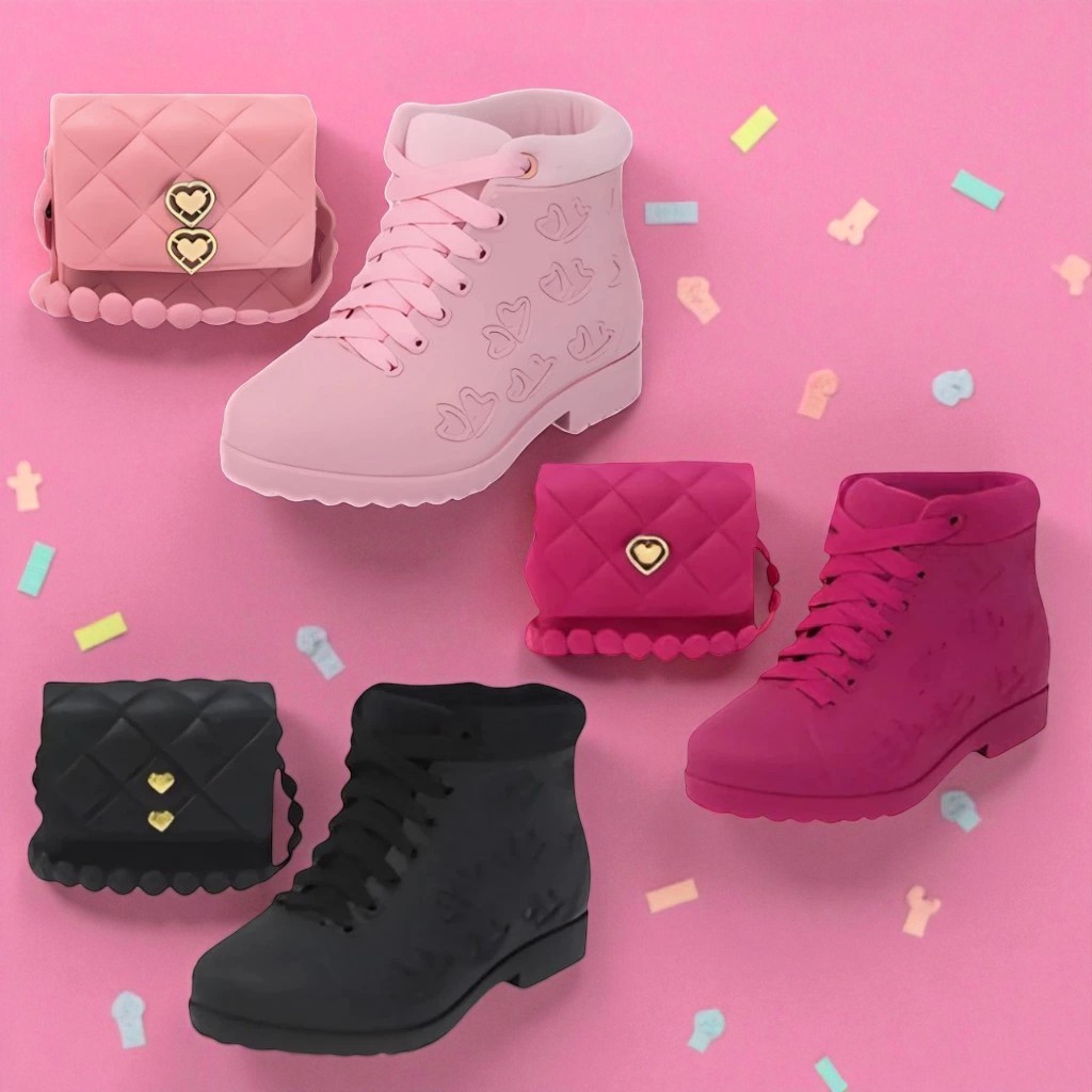 Conjunto Infantil Bota + Bolsinha Coração Feminino | Material Confortável E Impermeável OFFCH