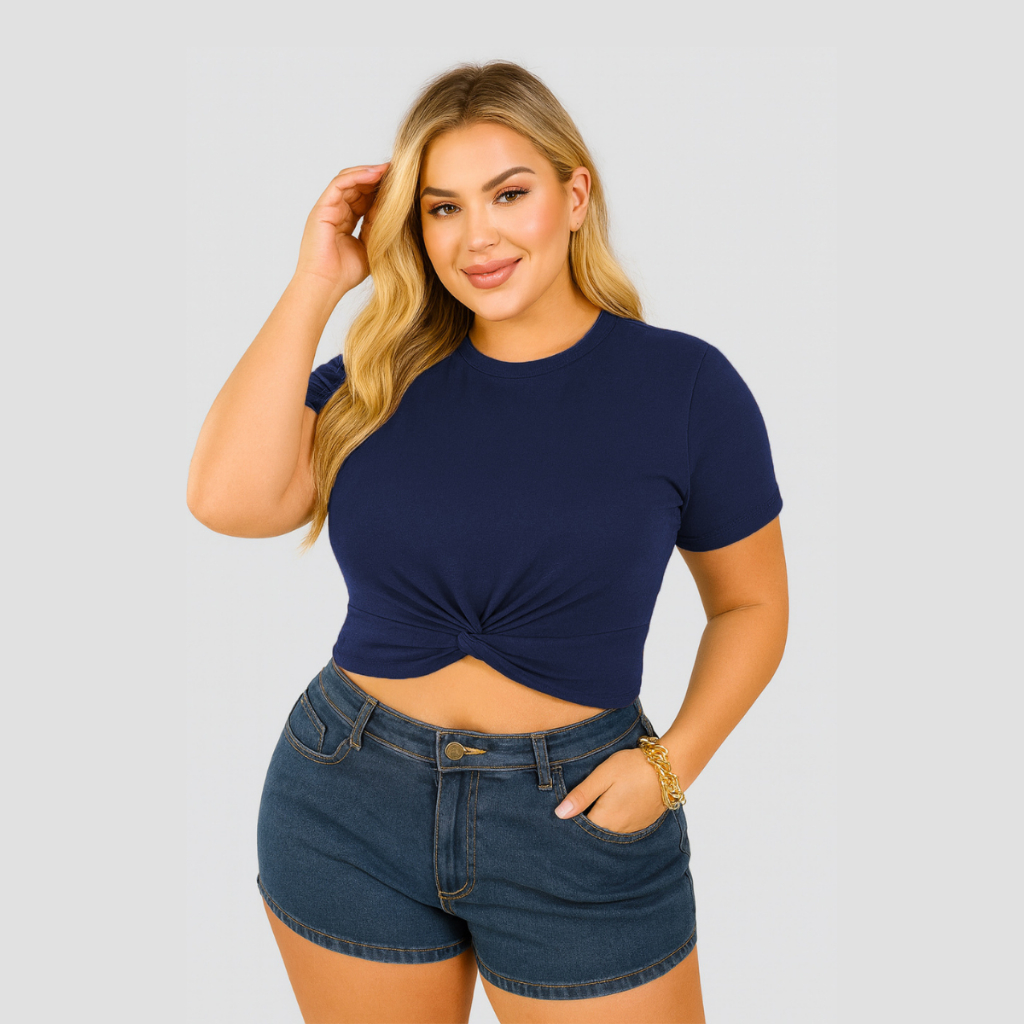 Blusa Curta Cropped Femininino Plus Size Crop top Camisa Curta Blusinha Corset Top Cropped Coladinho