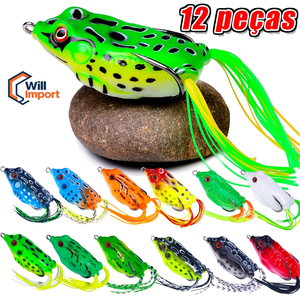 Kit 12 Iscas Artificial Sapo Frog Anti Enrosco ca De Pesca De Sapo Biônico Especiais Para Baixo E Água Doce