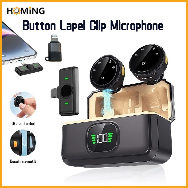 Microfone De Lapela Sem Fio Recarregável Para iPhone/Android Type-c/Cancelamento De Ruído