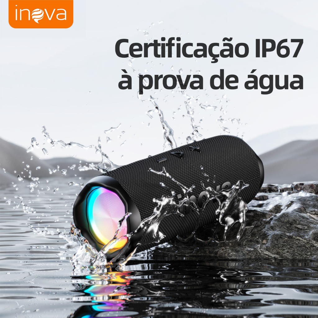 INOVA Caixa de Som Bluetooth Portátil IPX67 com LED, Som Potente 16W, Bateria 2400mAh em Oferta na Shopee