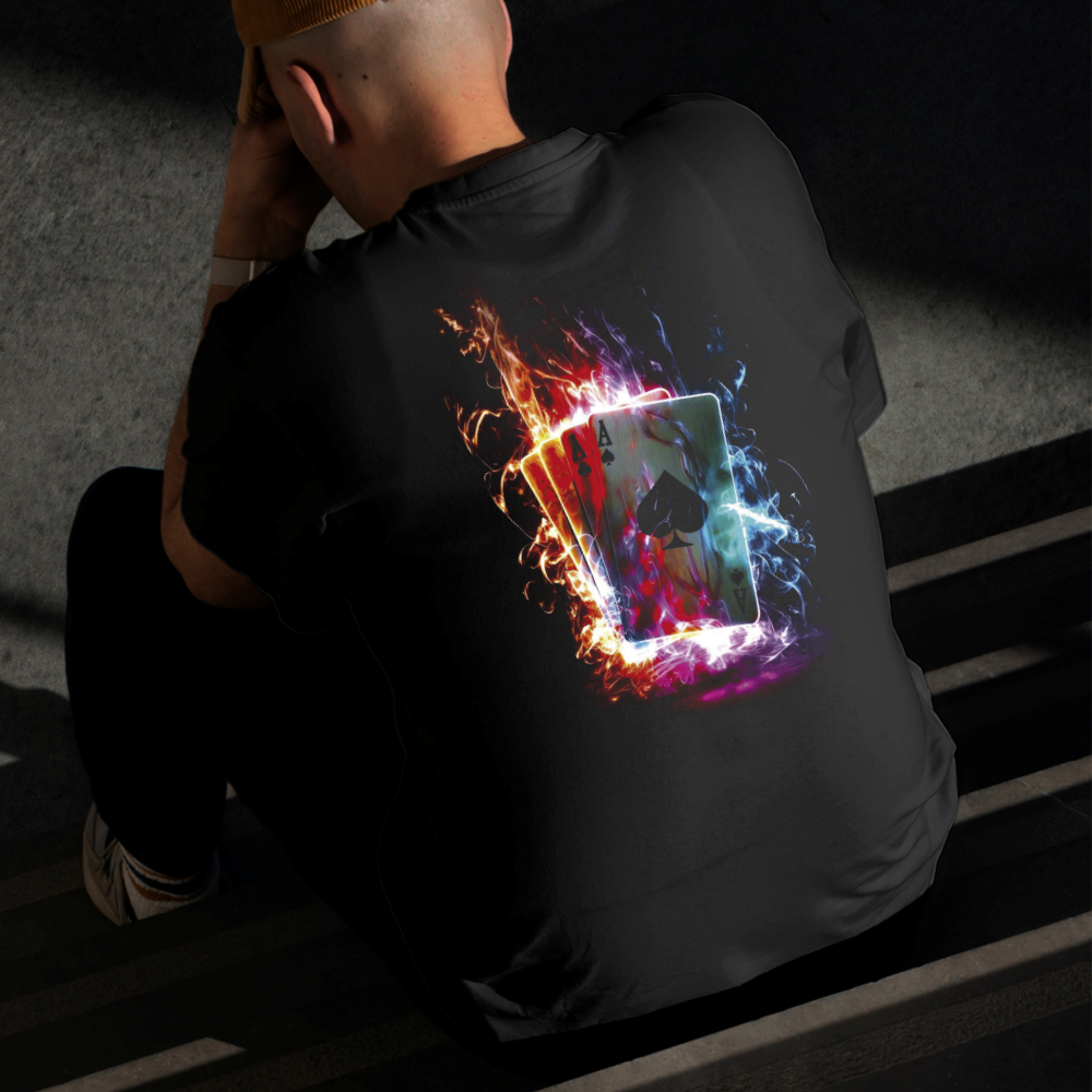 Camiseta Masculina Estampada Baralho em Chamas 100% Algodão Estilo Conforto Diário Do Tamanho P GG