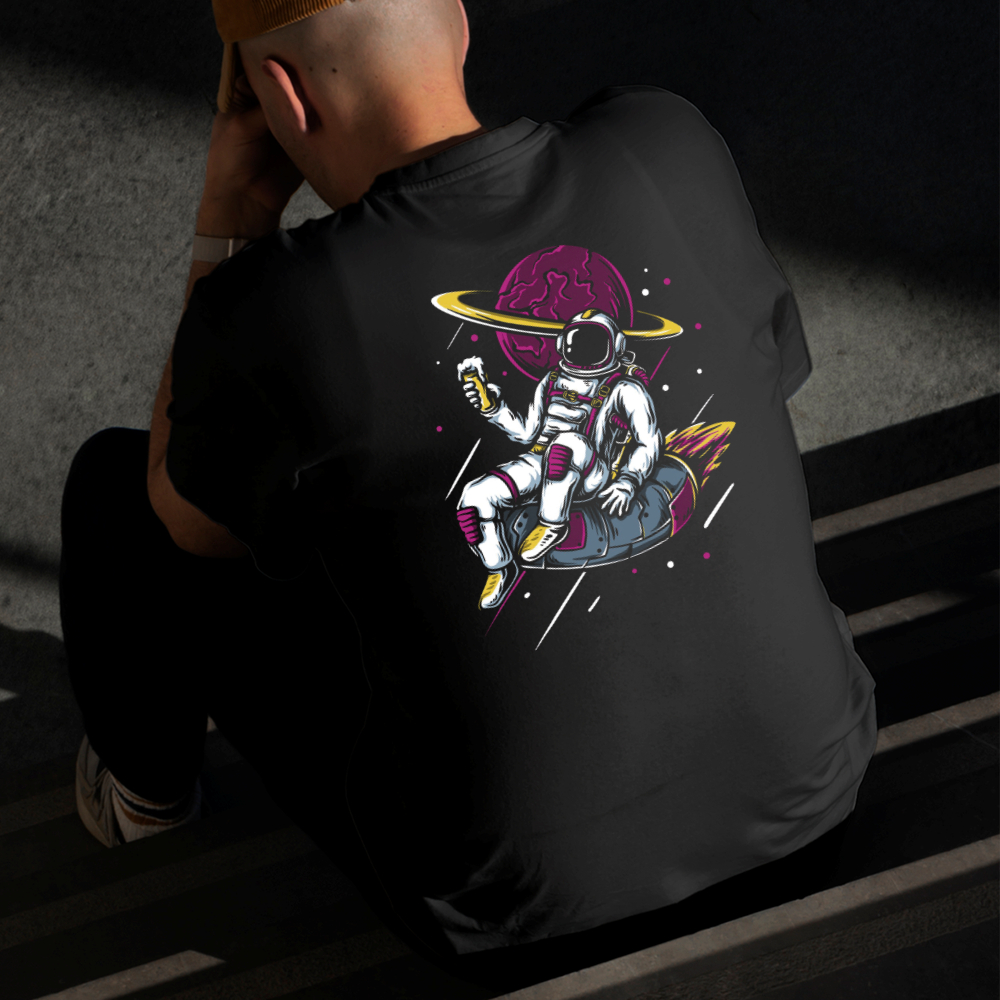 Camiseta Masculina Estampada Asronauta Saturno 100% Algodão Estilo Conforto Diário Do Tamanho P GG