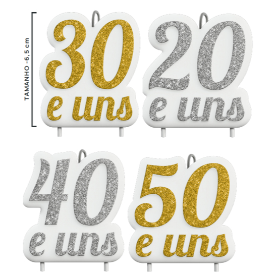 Velas de Aniversário Decorativas Números 20, 30, 40 e 50 e uns, com Glitter – Prata e Dourado ✨🕯️ em Oferta na Shopee