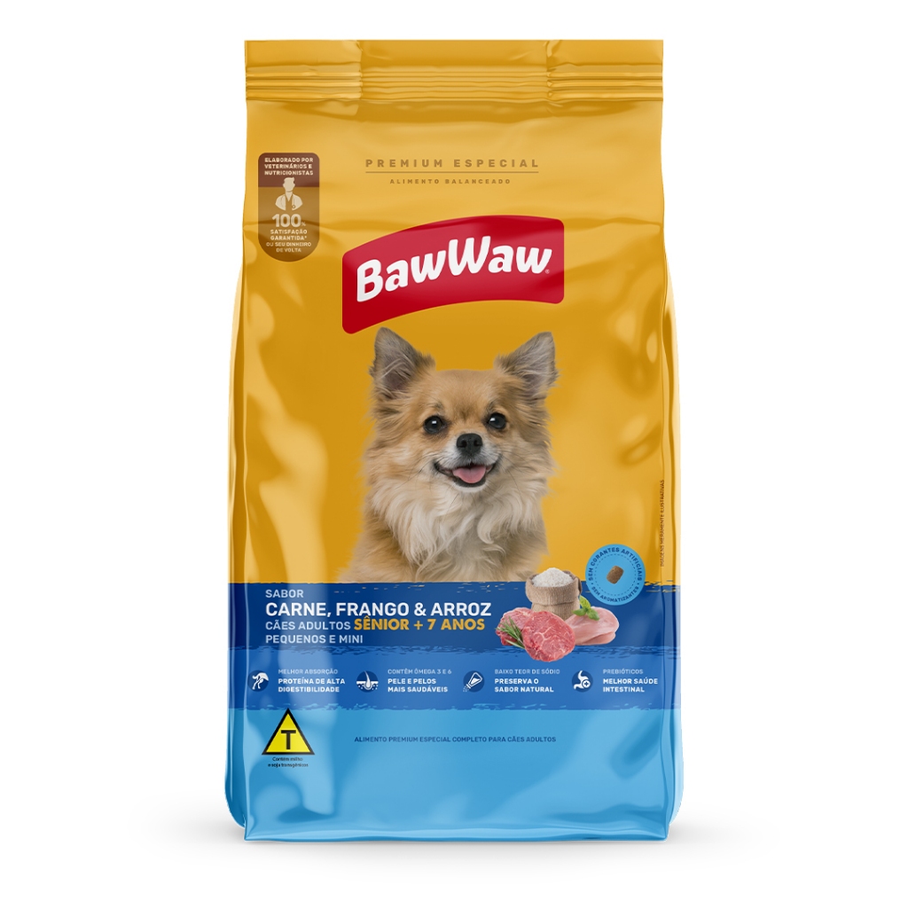 Baw Waw Ração Sênior p/ cães idosos 7 anos carne, frango e arroz 2,4kg
