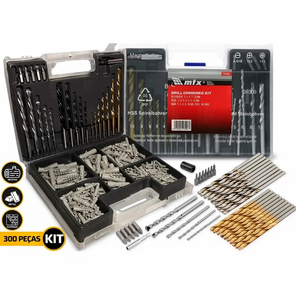 Kit Jogo De Ferramentas Multiuso 300 Peças C/ Maleta Brocas em Oferta na Shopee