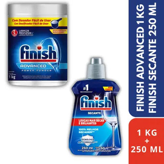 Kit Finish 1 Lava Louça Em Pó 1kg E 1 Secante Líquido 250ml