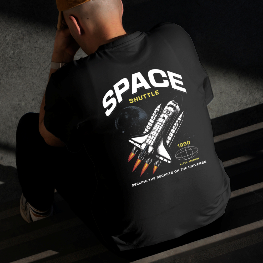 Camiseta Masculina Estampada Foguete Espacial 100% Algodão Estilo Conforto Diário Do Tamanho P ao GG