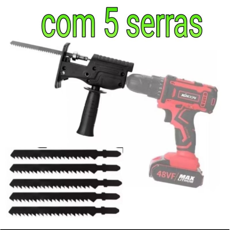 Kit adaptador serra elétrica tico tico para furadeira E Parafusadeira Ferramenta De Corte Madeira com 5serras 11817