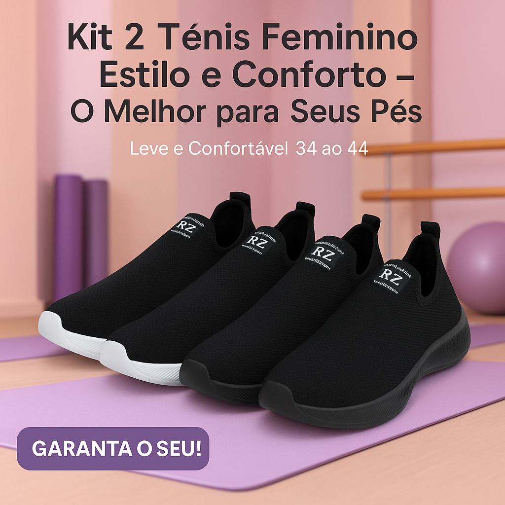 Kit 2 Tênis Feminino Calce Fácil - Esportivo Conforto Para Sua Rotina Esportiva-  Compre já em Oferta na Shopee