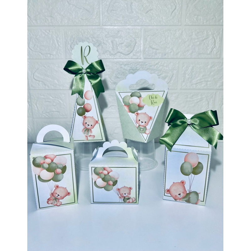 Kit caixinhas Personalizadas Chá de bebê verde PEGUE E MONTE - Lembrancinhas para Aniversário - Caixinha Personalizadas