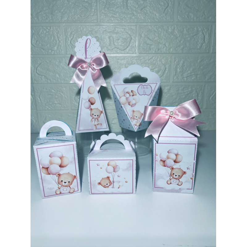 Kit caixinhas Personalizadas Chá de bebê rosa PEGUE E MONTE - Lembrancinhas para Aniversário - Caixinha Personalizadas