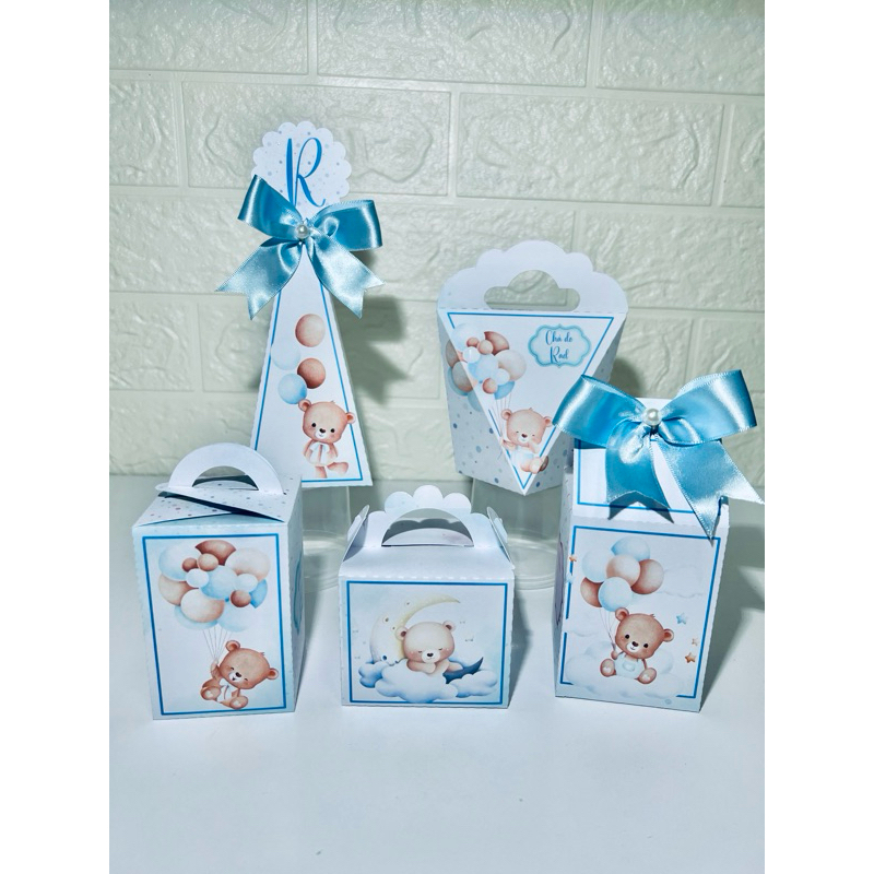 Kit caixinhas Personalizadas Chá de bebê azul PEGUE E MONTE - Lembrancinhas para Aniversário - Caixinha Personalizadas