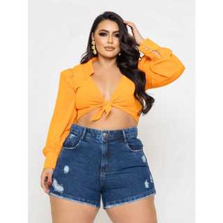 Shorts Jeans Plus Size Feminino Cintura Alta Com Elastano Modelador Moda Short Jeans Tamanho 46 ao 54