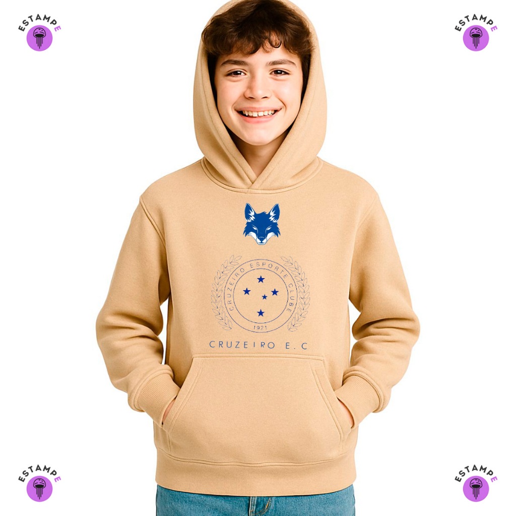 Moletom Canguru Infantil Mafia Azul Cruzeiro Time Futebol Blusa De Frio Casaco Agasalho Unissex Menino Menina