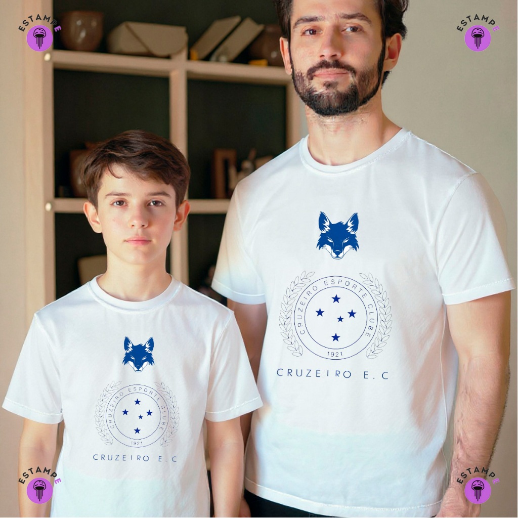 Kit 2 Camisetas Pai e Filho Adulto e Infantil Mafia Azul Cruzeiro Futebol Camisa 100% Algodão Premium Masculino Feminino