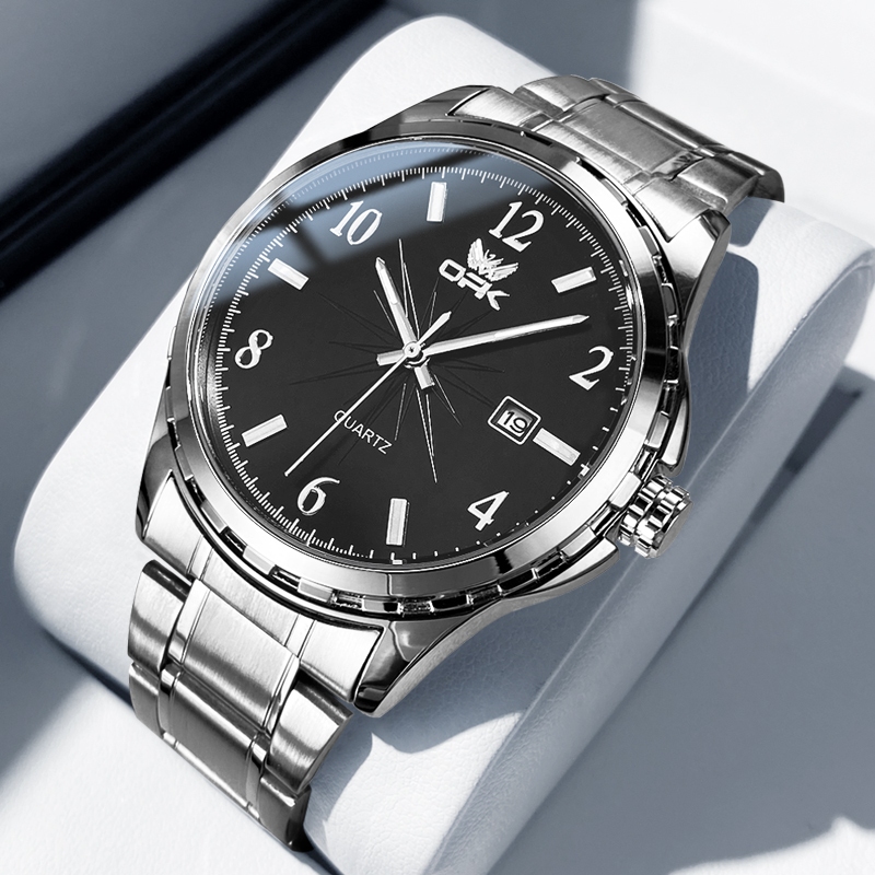 OPK Relógios masculino quartzo À prova de água relogio de Pulso Original Preto Prata De Aço Inoxidável 6031 em Oferta na Shopee